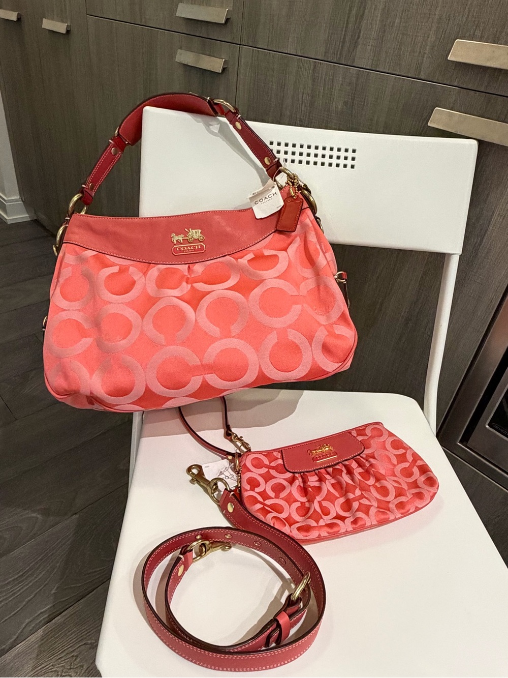 NWT 2008 Coach Madison Parchment Op Art Satchel Shoulder Bag 13252-With wristlet